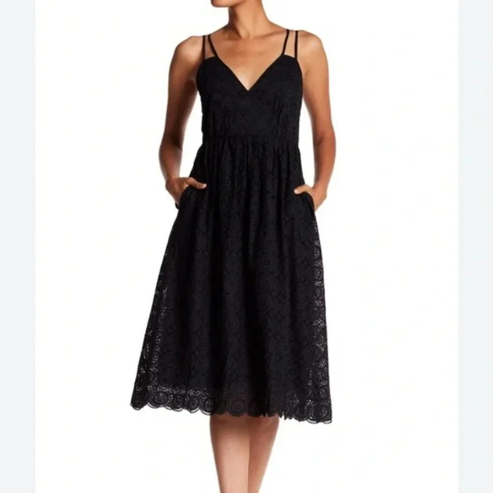 J. Crew Eyelet Double Strap Sleeveless Midi Dress Black Size - Picture 1 of 9